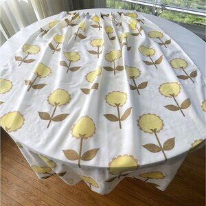 Vintage 70s pleated curtains, large yellow daisies white background, pair